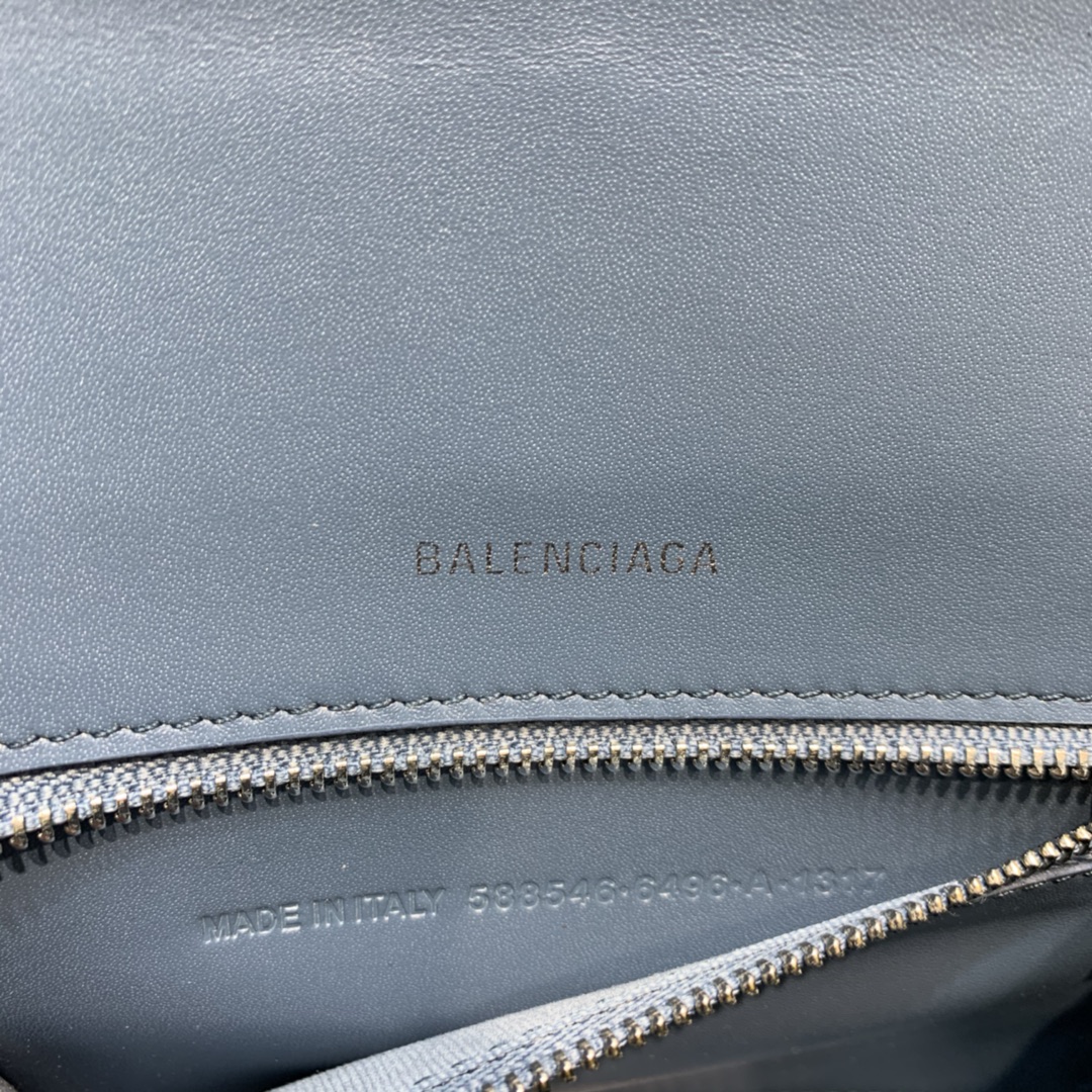 Balenciaga Hourglass Small Handbag Crocodile Embossed Shoulder Bag Gray Blue